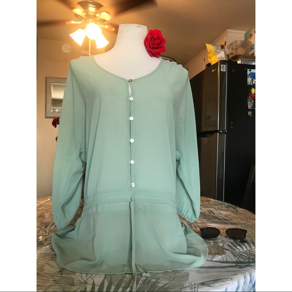 Mint Colored Long-Sleeve Blouse